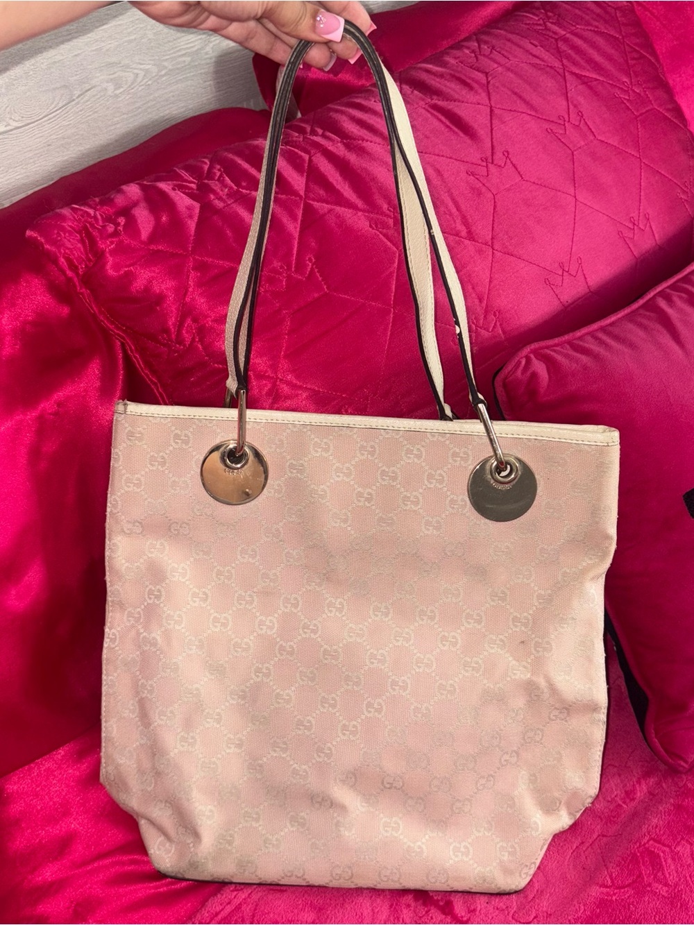Vintage Authentic Pink Gucci Canvas Tote Bag